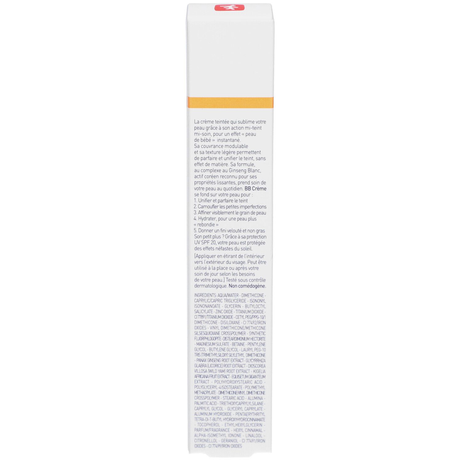 Rückseite der Schachtel. Text in mehreren Sprachen. Inhaltsstoffe und Anwendungshinweise.