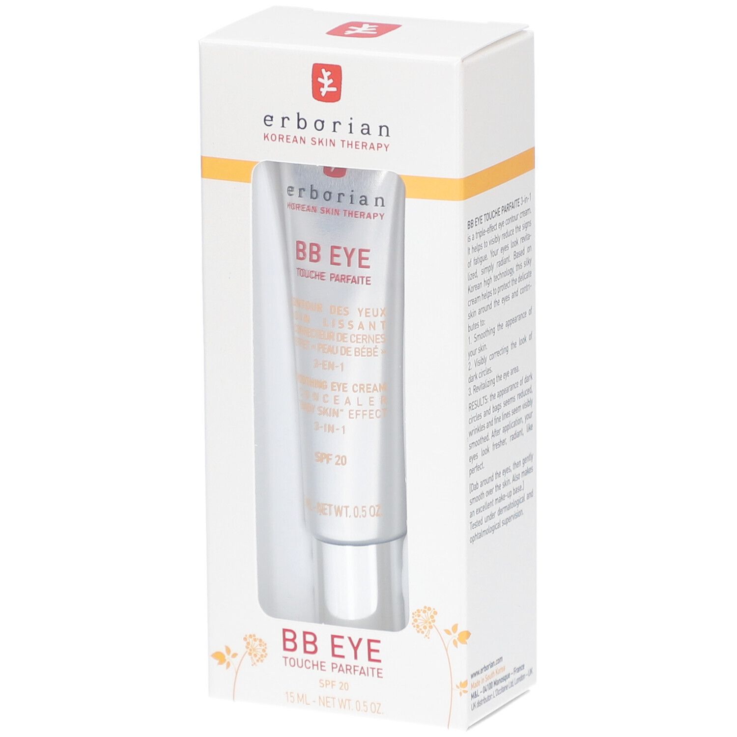 Verpackung mit BB Eye Touche Parfaite. Tube in weißer Schachtel. Produktname und Marke sichtbar.