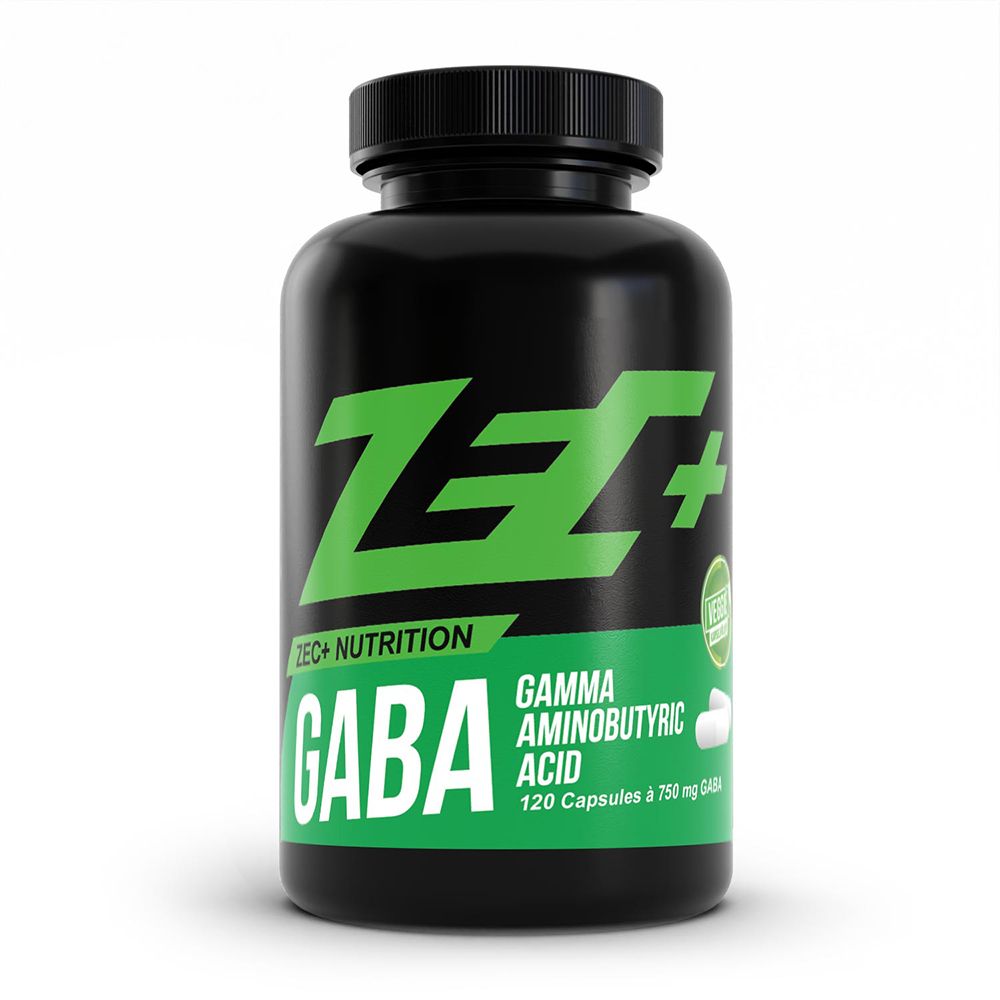 Schwarze Dose mit ZEC+ NUTRITION GABA, 120 Kapseln.