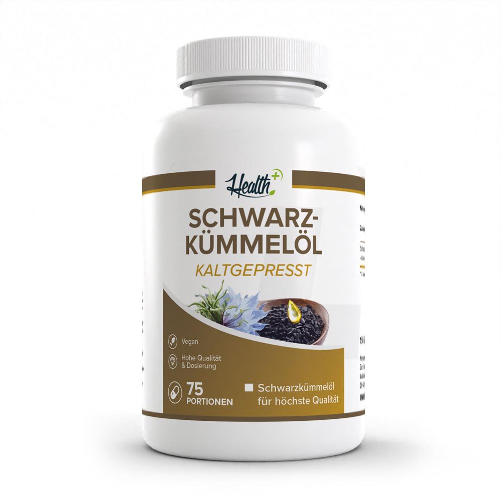 HEALTH+ Schwarzkümmelöl Kaltgepresst Kapseln, 75 Portionen.