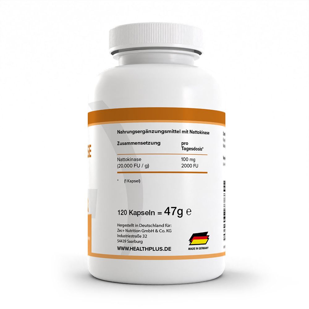 Rückseite einer weißen Dose mit orangefarbenem Etikett. Zeigt Nährwertangaben, Hersteller und Website.