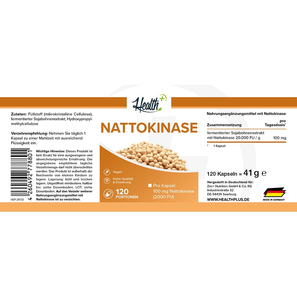 Vorderseite und Rückseite einer weißen Dose mit orangefarbenem Etikett. Enthält Produktinformationen und Nährwertangaben.