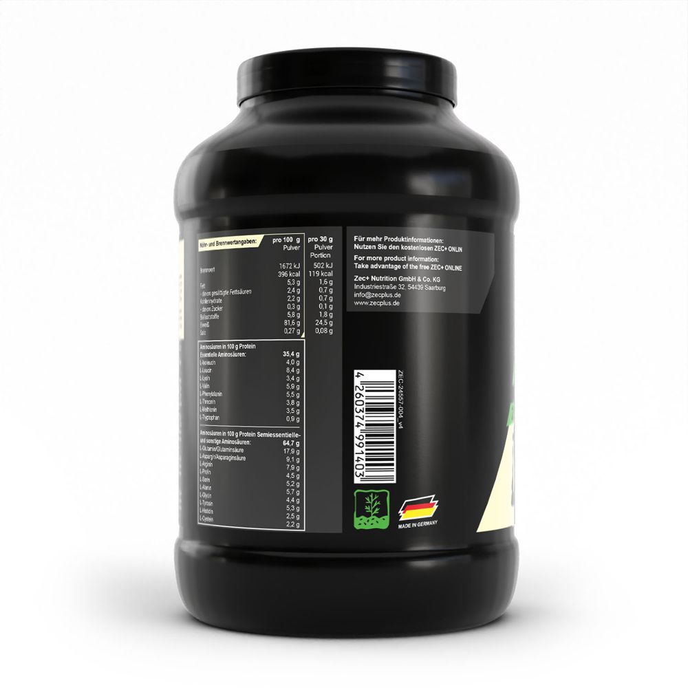 Rückseite der schwarzen Dose. Text mit Nährwertangaben und Zutaten. Mit Zertifizierung und Barcode.