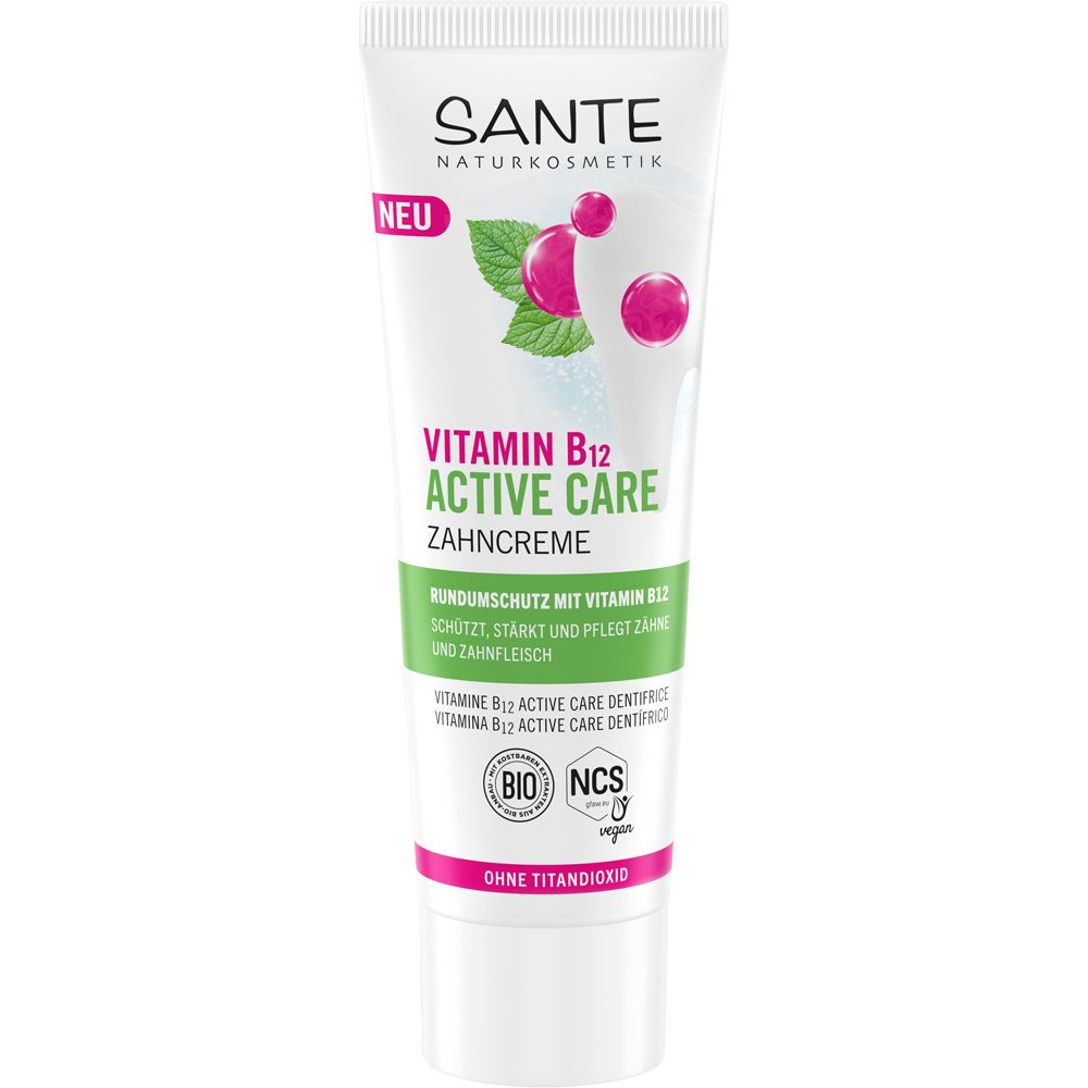 Tube SANTE Vitamin B12 Active Care Zahnpasta mit Fluorid und Bio-Salbei. Neu.