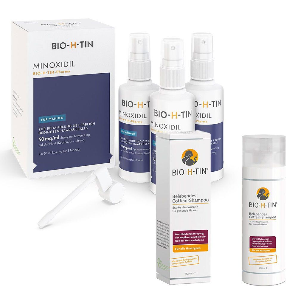 MINOXIDIL BIO-H-TIN® 50mg/ml für Männer + BIO-H-THIN ® belebendes Coffein-Shampoo