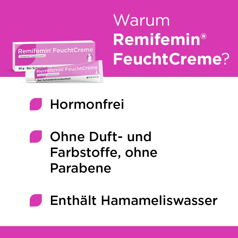 Remifemin FeuchtCreme Packung und Tube, 50g, hormonfrei.