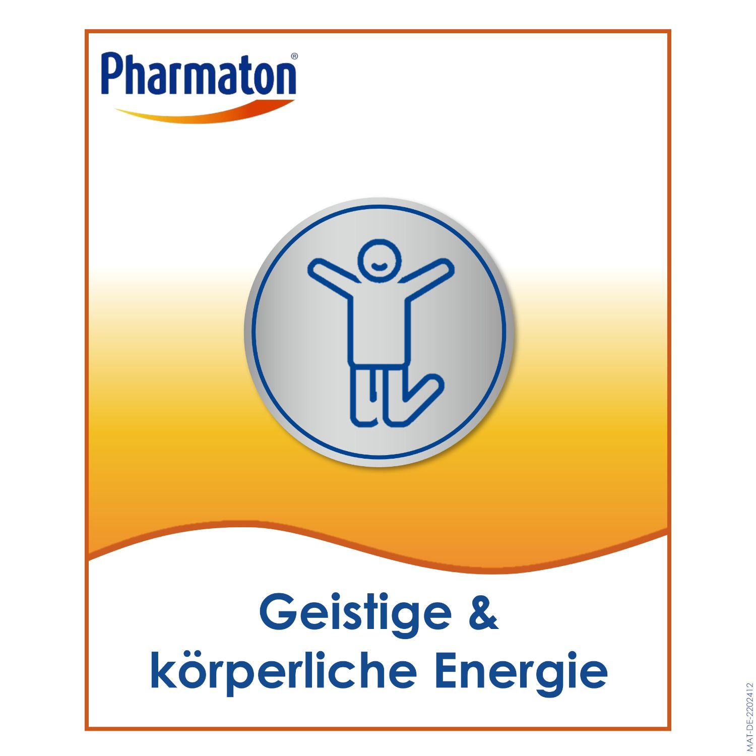Rundes Emblem mit einer stilisierten Figur. Text: Geistige & körperliche Energie.