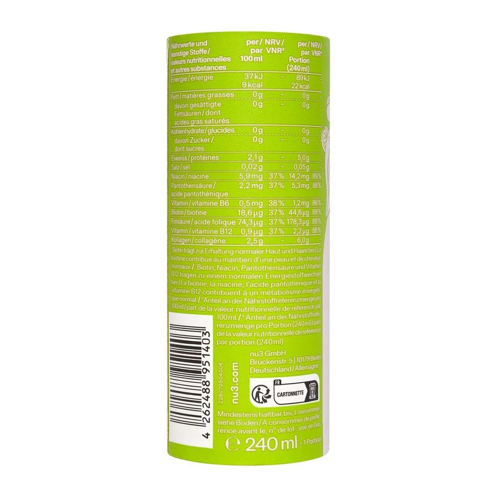 Rückseite der Dose. Nährwerttabelle in Deutsch. Angaben pro 100ml und pro Portion (240ml).