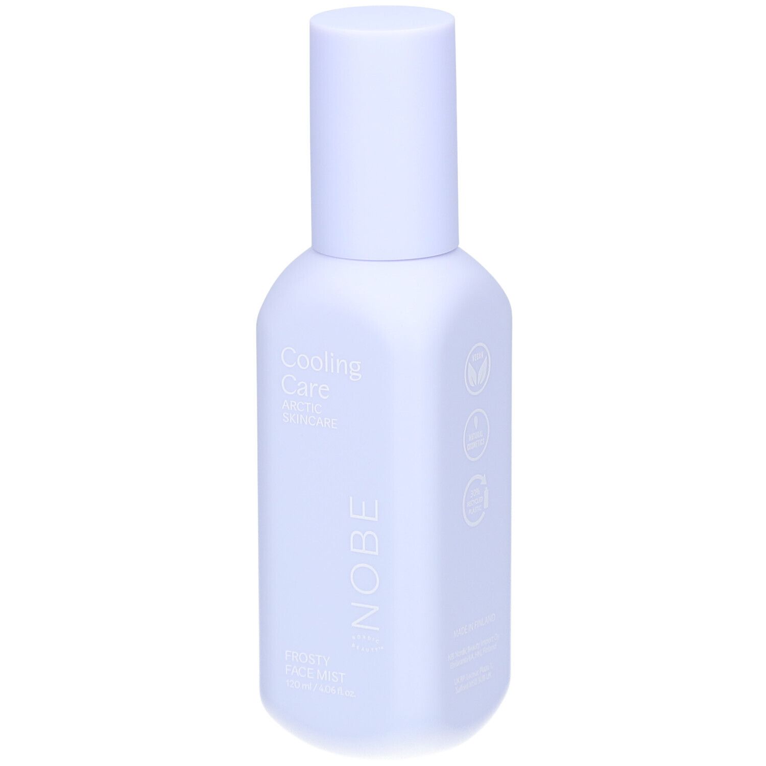 NOBE Cooling Care Frosty Face Mist Flasche mit Text und Symbolen.