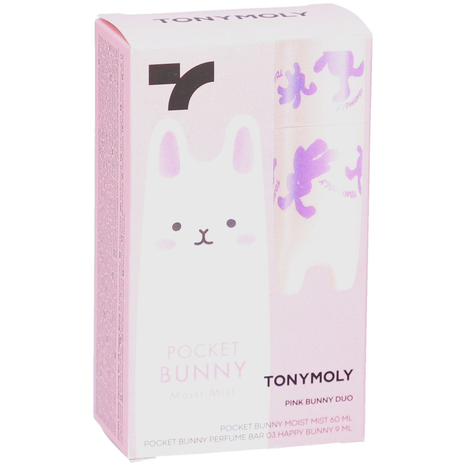 Rosa Verpackung mit TONYMOLY Logo und Pocket Bunny Duo. Abbildung eines Hasen und Produktnamen.