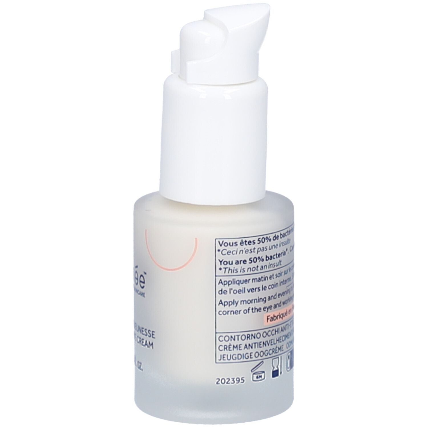 Weiße Flasche mit Pumpverschluss. Aufschrift: Gallinée. Text und Logos auf der Rückseite.