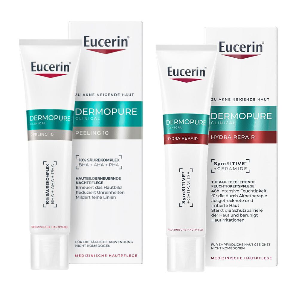 Eucerin® DERMOPURE CLINICAL Peeling + Eucerin® DERMOPURE CLINICAL Hydra Repair Creme