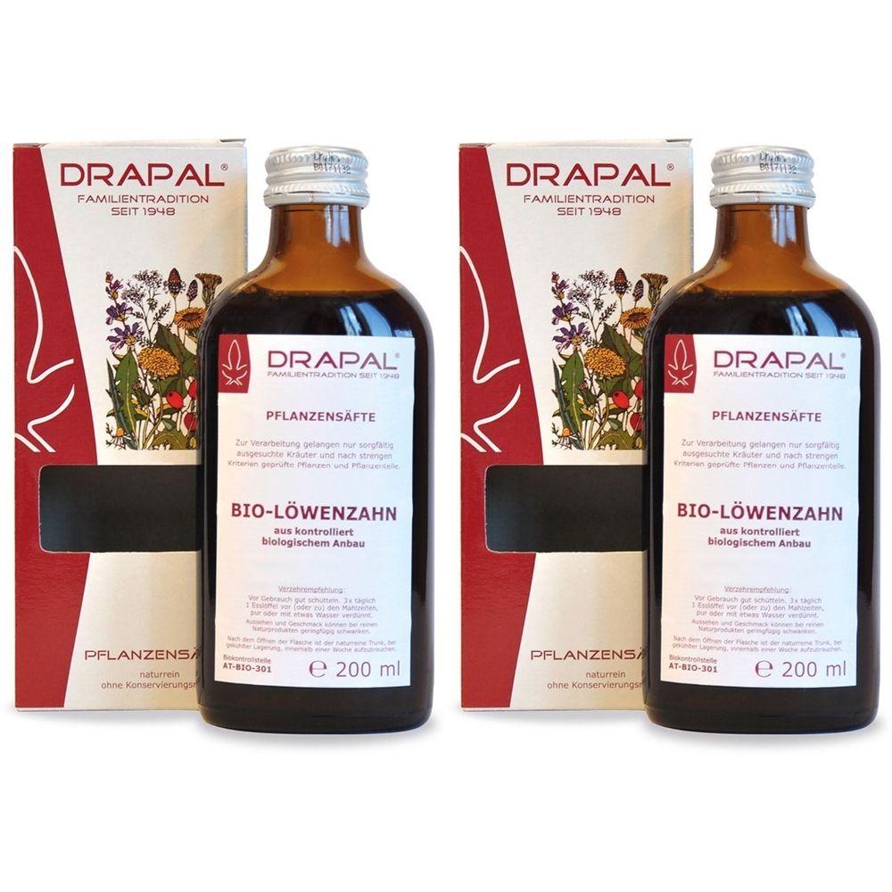 Löwenzahnblätter Bio Pflanzensaft Drapal 2x 2x200 ml Saft