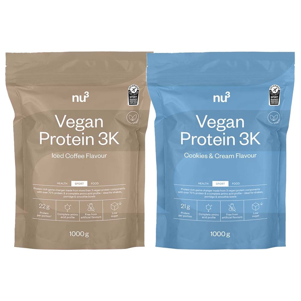 nu3 Vegan Protein 3K Probierpaket Iced Coffee & Cookies-Cream 2x1000 g Pulver