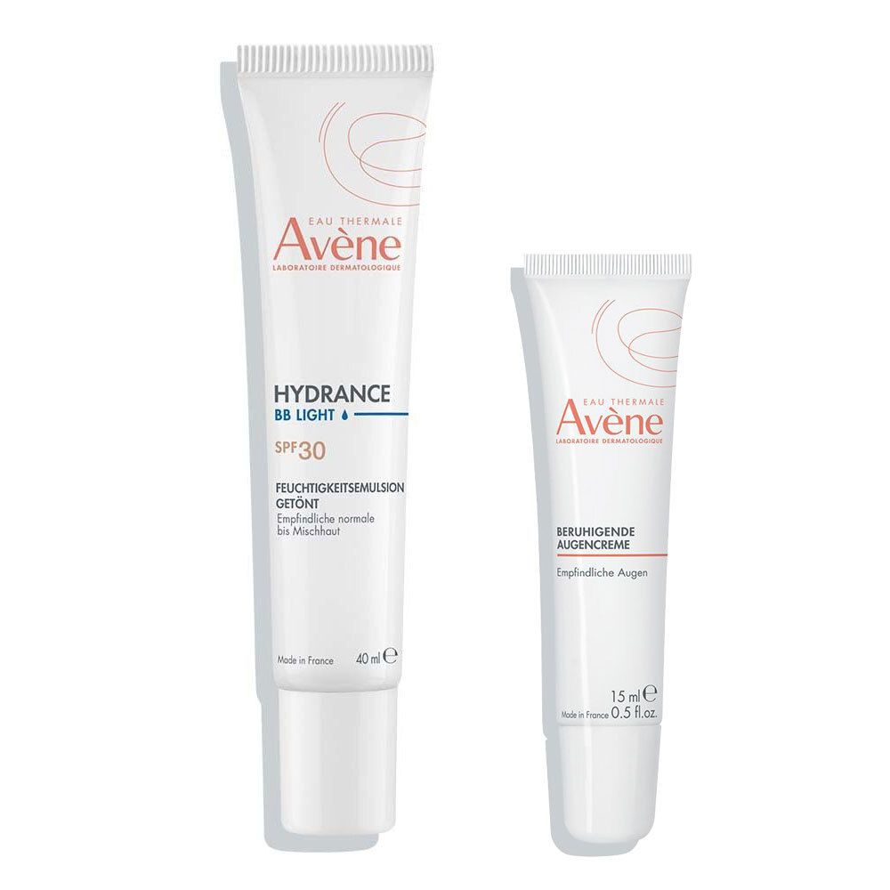 Avène Beruhigende Augencreme + Hydrance Bb-Leicht Feuchtigkeitsemulsion getönt LSF 3 1 St Set