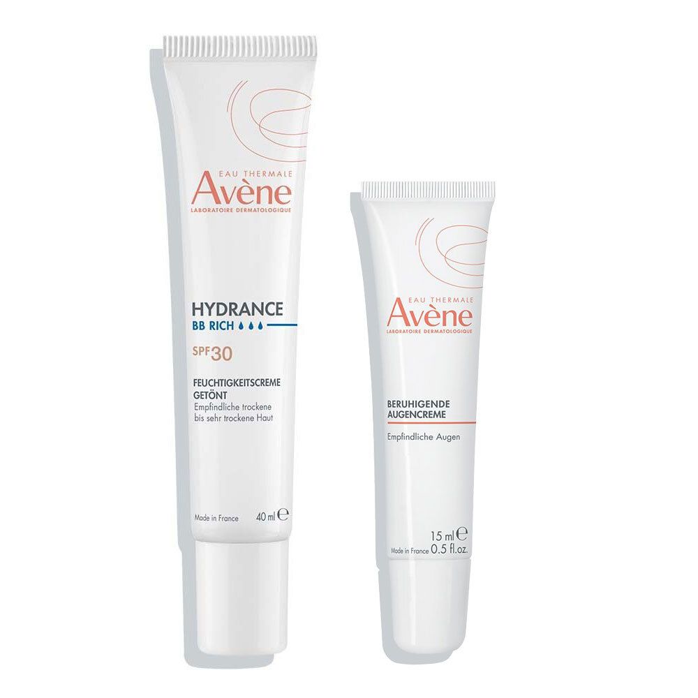 Avène Beruhigende Augencreme + Hydrance Bb-Reichhaltig Feuchtigkeitscreme getönt LSF 1 St Set