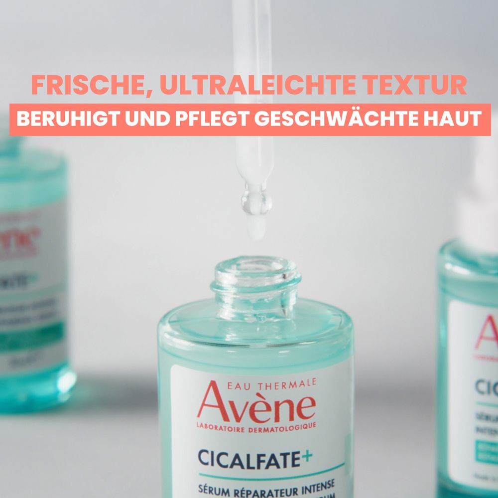Pipette tropft Avène Cicalfate+ Serum in eine Flasche.