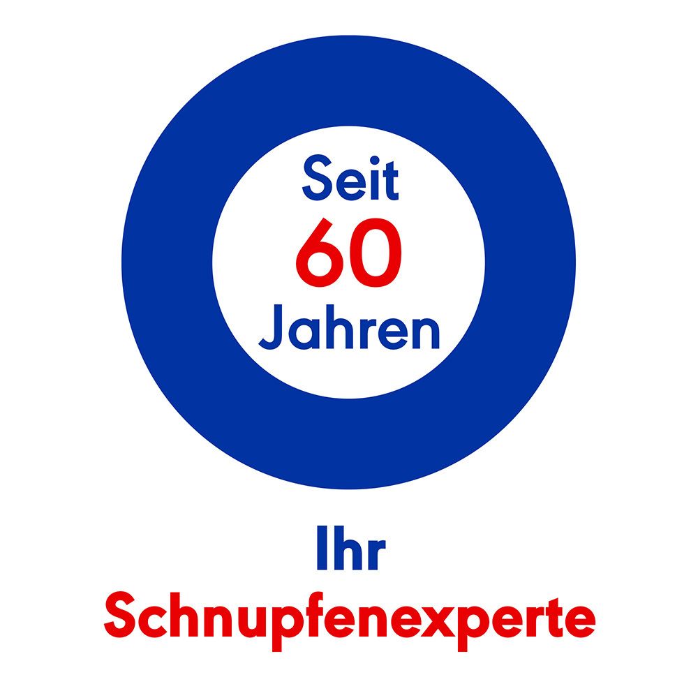 Blauer Kreis mit Text: Seit 60 Jahren. Ihr Schnupfenexperte.