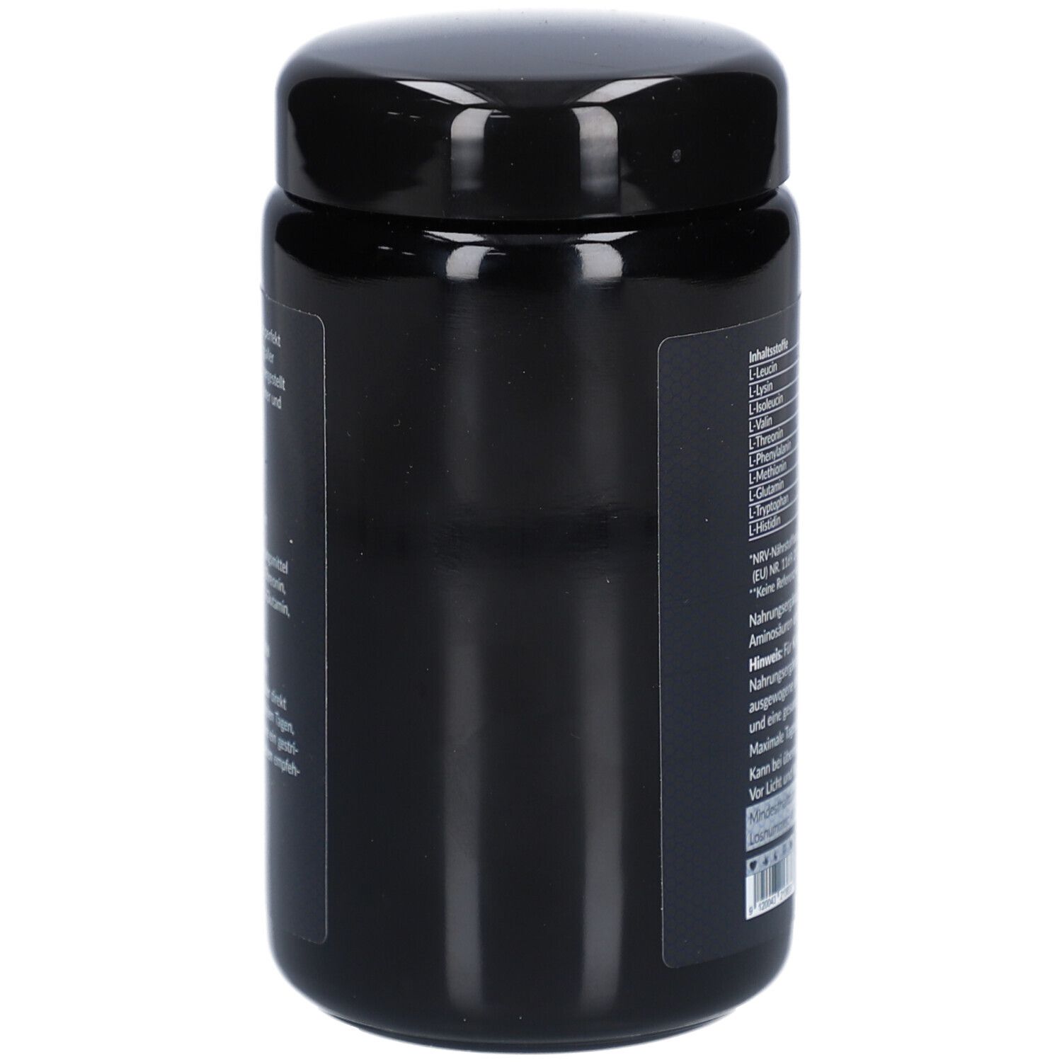 Schwarze Dose, Seitenansicht. Keine weiteren Details sichtbar.