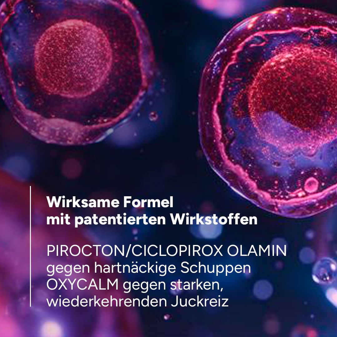 Zellen unter dem Mikroskop. Text: Wirksame Formel mit patentierten Wirkstoffen.