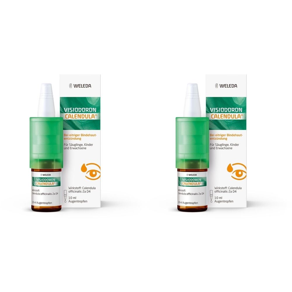 Zwei Fläschchen mit grüner Kappe und weißem Aufsatz, daneben zwei Verpackungen mit Produktnamen und Logo.