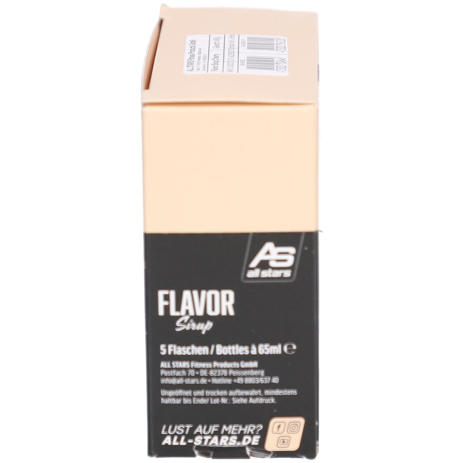 Karton mit Aufschrift: Flavor Sirup, 5 Flaschen, ALL STARS Logo. Aufschrift: Flavor up your drink!