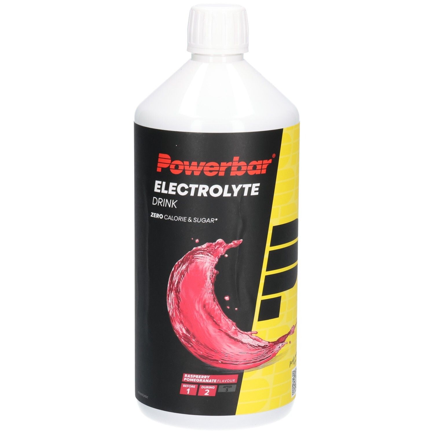 PowerBar Elektrolyt Drink Flasche, 1000ml, Beeren-Geschmack. Mit Spritzer und 'P' Logo.