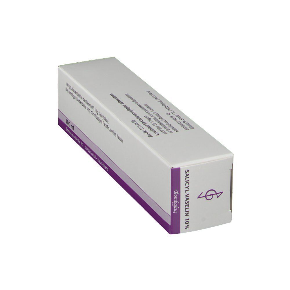 Karton Salicyl-Vaselin 10%. Aufschrift: 100 ml. Marke: Bombastus.