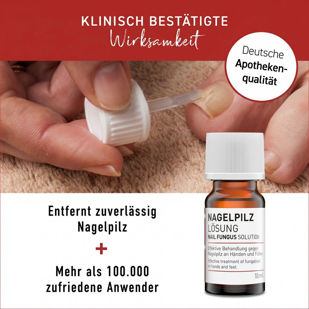Anwendung von N1 Nagelpilz Lösung auf infiziertem Nagel. Klinisch bestätigt.