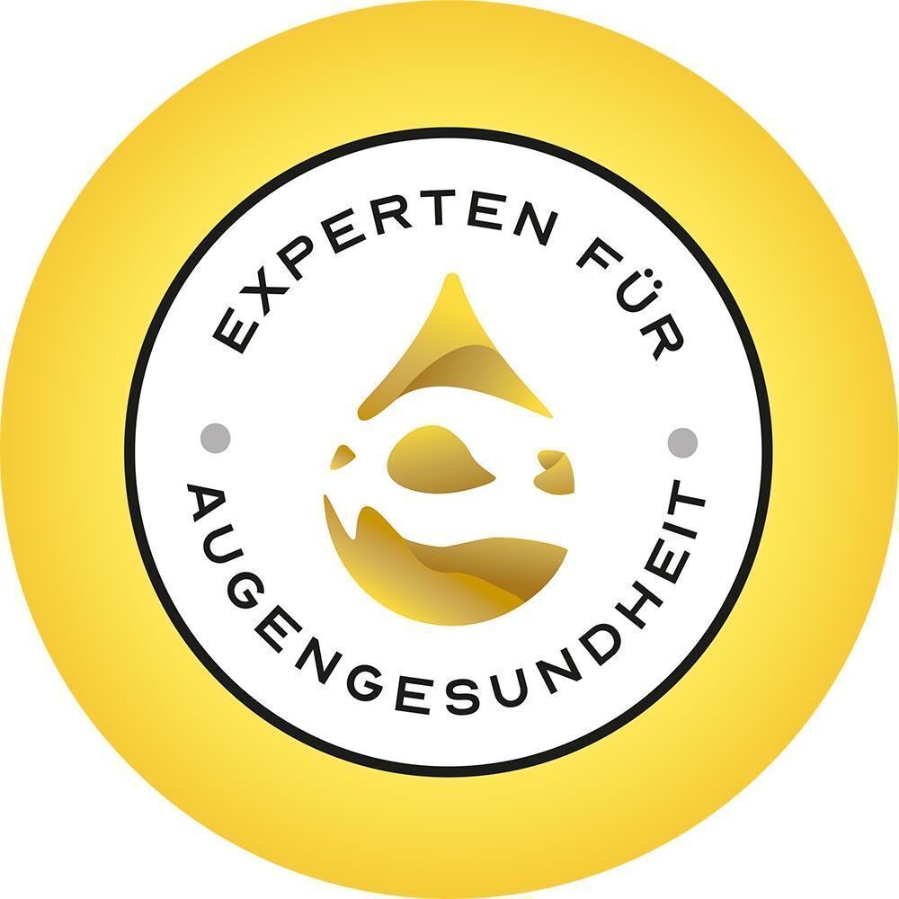 Siegel 'Experten für Augengesundheit' mit dem Cationorm®-Tropfensymbol.