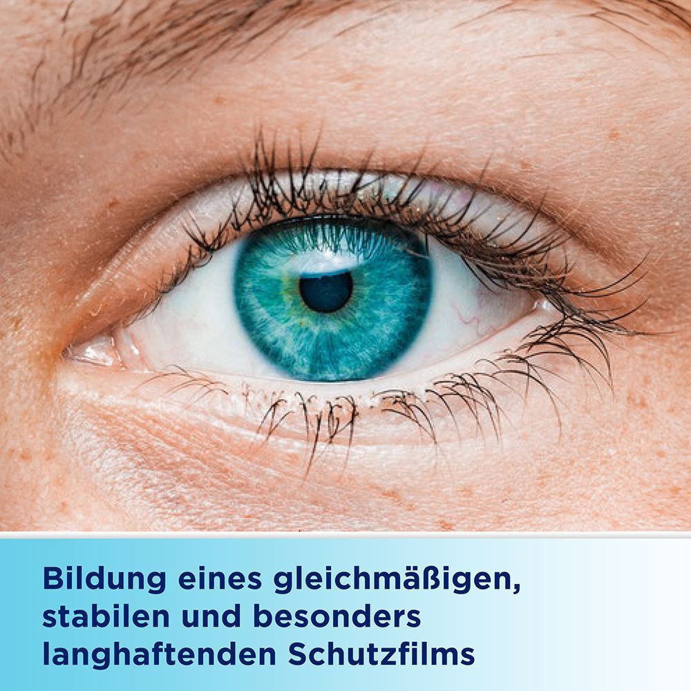 Nahaufnahme eines blauen Auges, das einen stabilen Schutzfilm zeigt.