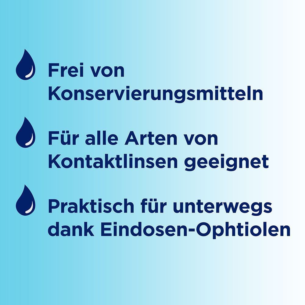 Frei von Konservierungsmitteln, für Kontaktlinsen geeignet, praktisch für unterwegs.