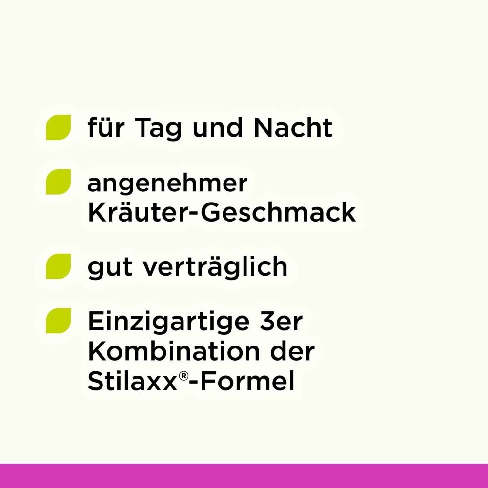 Text auf grünem Hintergrund: für Tag und Nacht, angenehmer Kräuter-Geschmack, gut verträglich, einzigartige Formel.