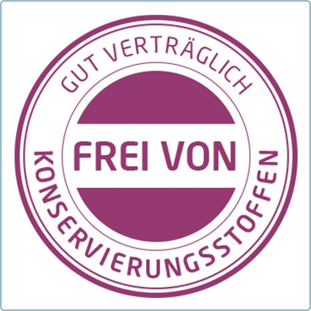 Siegel: Gut verträglich, frei von Konservierungsstoffen.