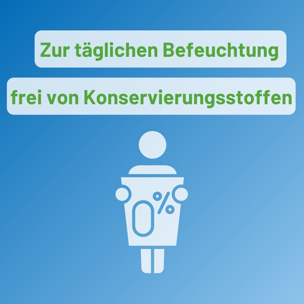 Symbol für tägliche Befeuchtung, frei von Konservierungsstoffen.