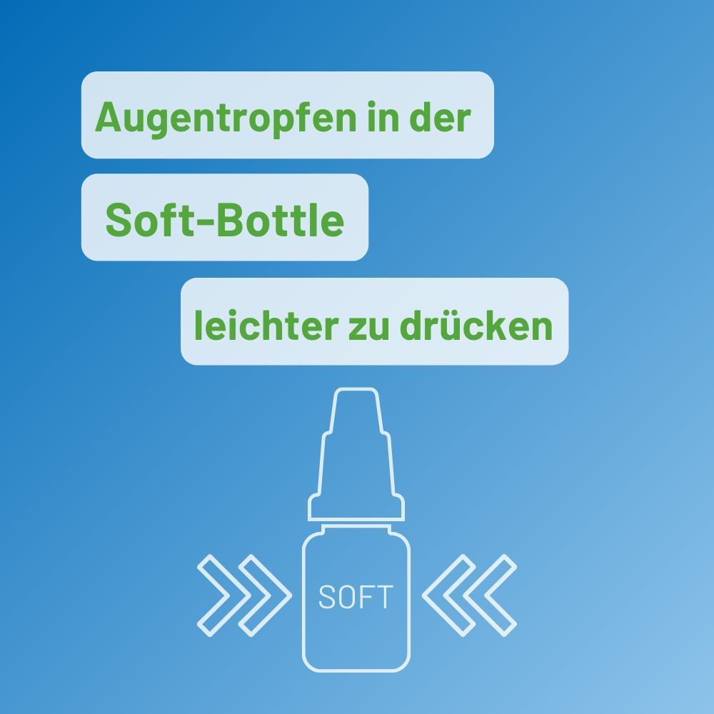 Symbol für Augentropfen in einer Soft-Bottle zum leichteren Drücken.