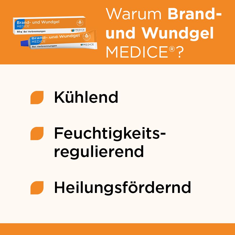 Brand- und Wundgel MEDICE: kühlend, feuchtigkeitsregulierend, heilungsfördernd.