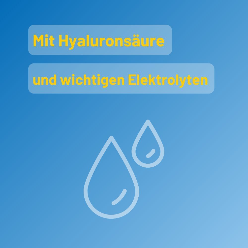 Grafik: Augentropfen mit Hyaluronsäure und wichtigen Elektrolyten.