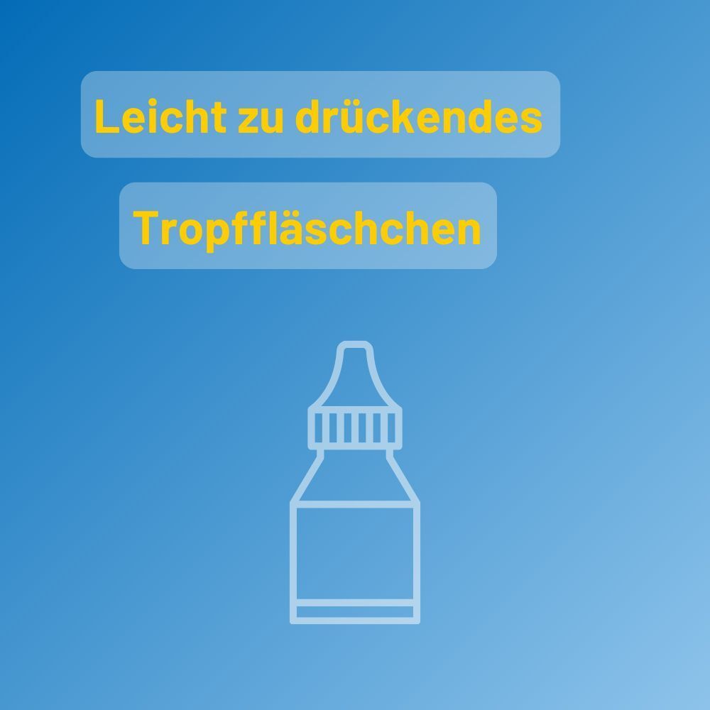 Grafik: Leicht zu drückendes Tropffläschchen für Augentropfen.