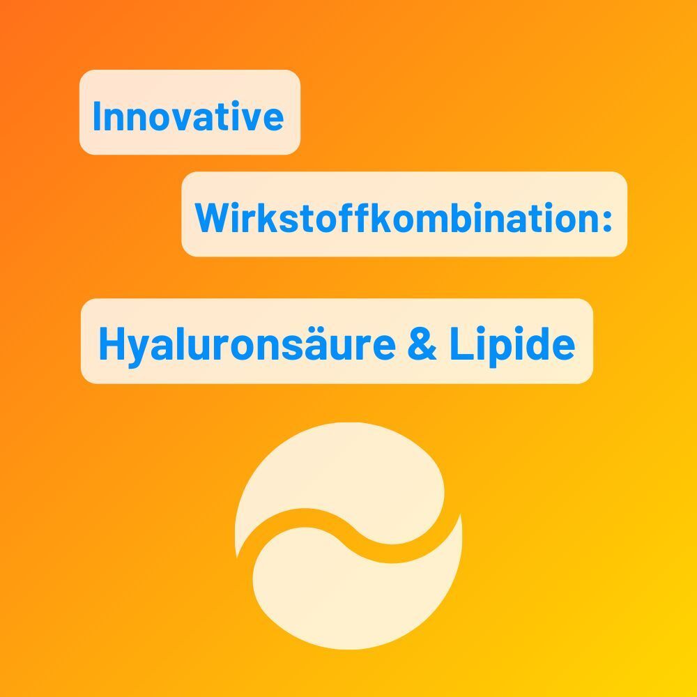 Symbol einer Augenpflege mit Hyaluronsäure und Lipiden. Innovative Wirkstoffkombination.