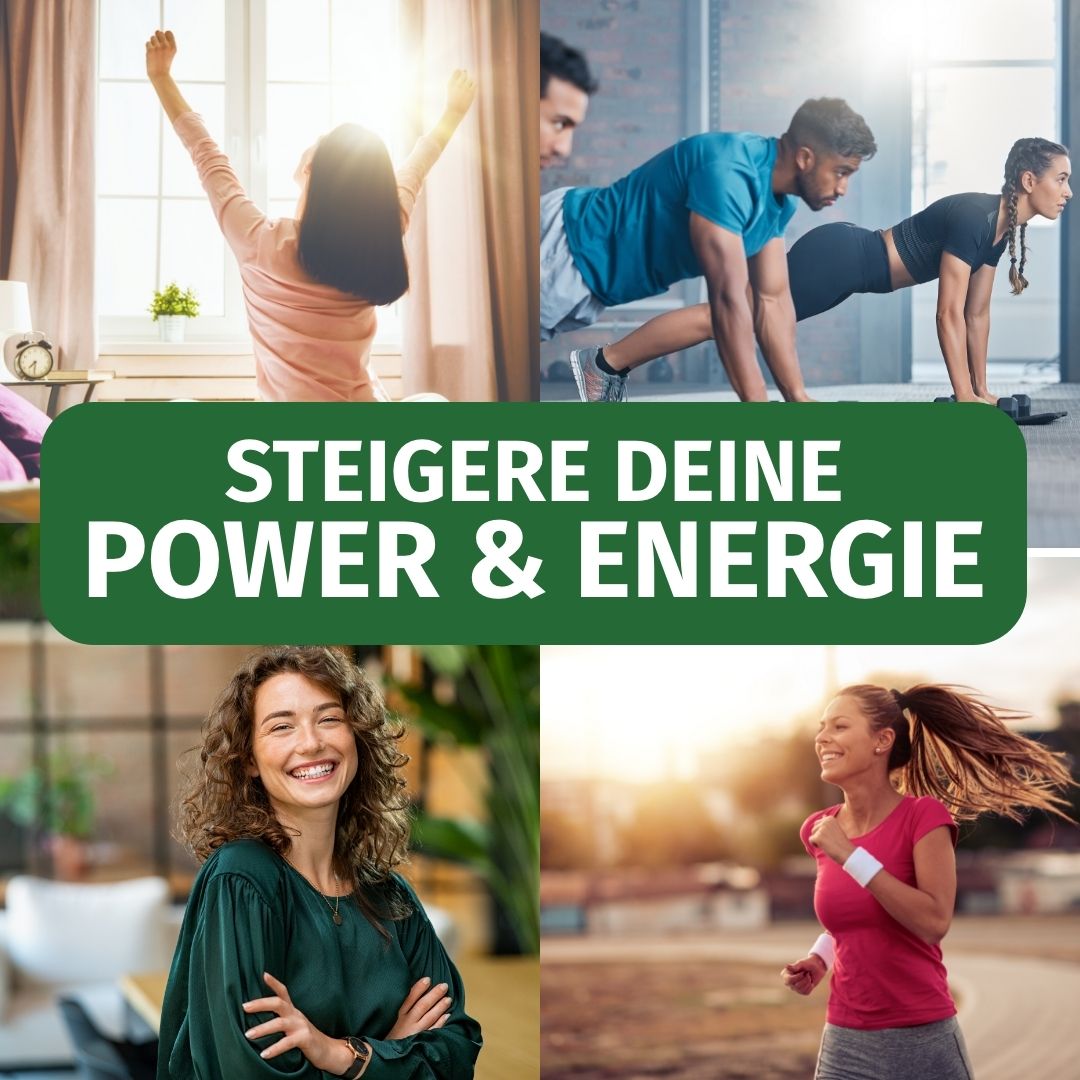 Collage mit Menschen beim Sport und im Alltag, die Energie und Vitalität ausstrahlen.