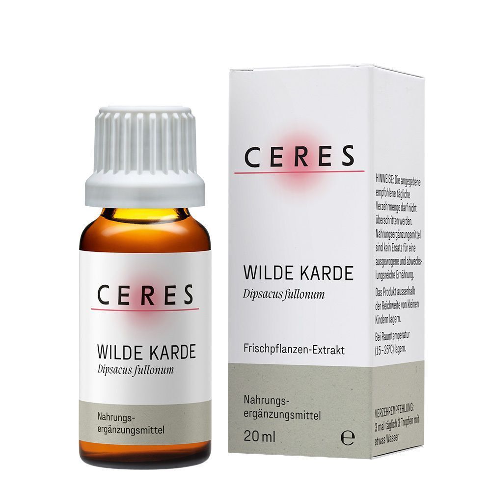 CERES Wilde Karde Extrakt Tropfen Fläschchen und Verpackung, 20ml, Frischpflanzen-Extrakt.