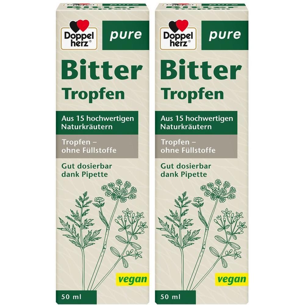 Zwei Packungen Doppelherz® pure Bitter Tropfen mit Pipette, 50 ml.