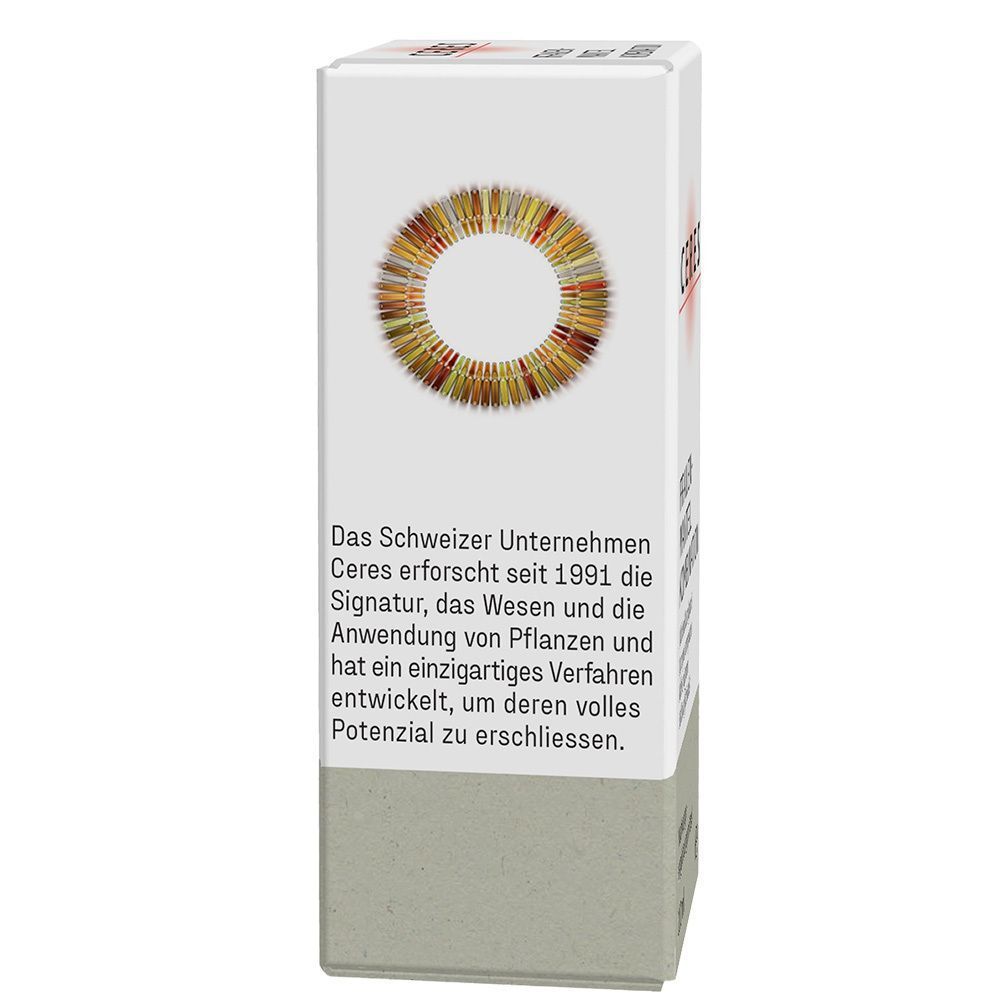 Seite der Schachtel CERES Frauenmantel Alchemilla Kombination Tropfen mit Firmenlogo.