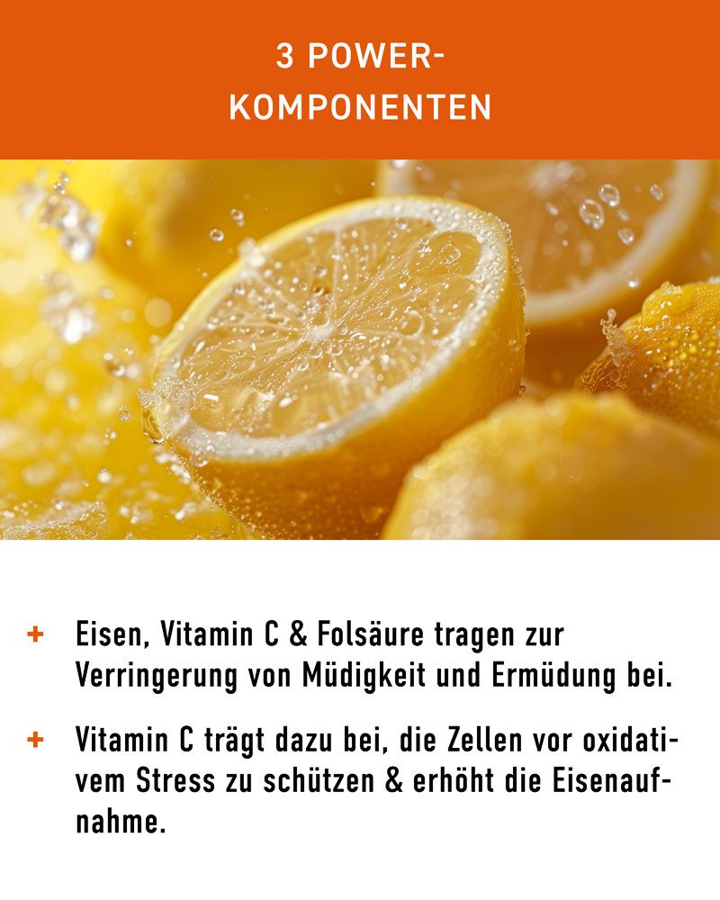 N1 Eisentabletten: 3 Power-Komponenten: Eisen, Vitamin C & Folsäure. Unterstützen bei Müdigkeit und Ermüdung.