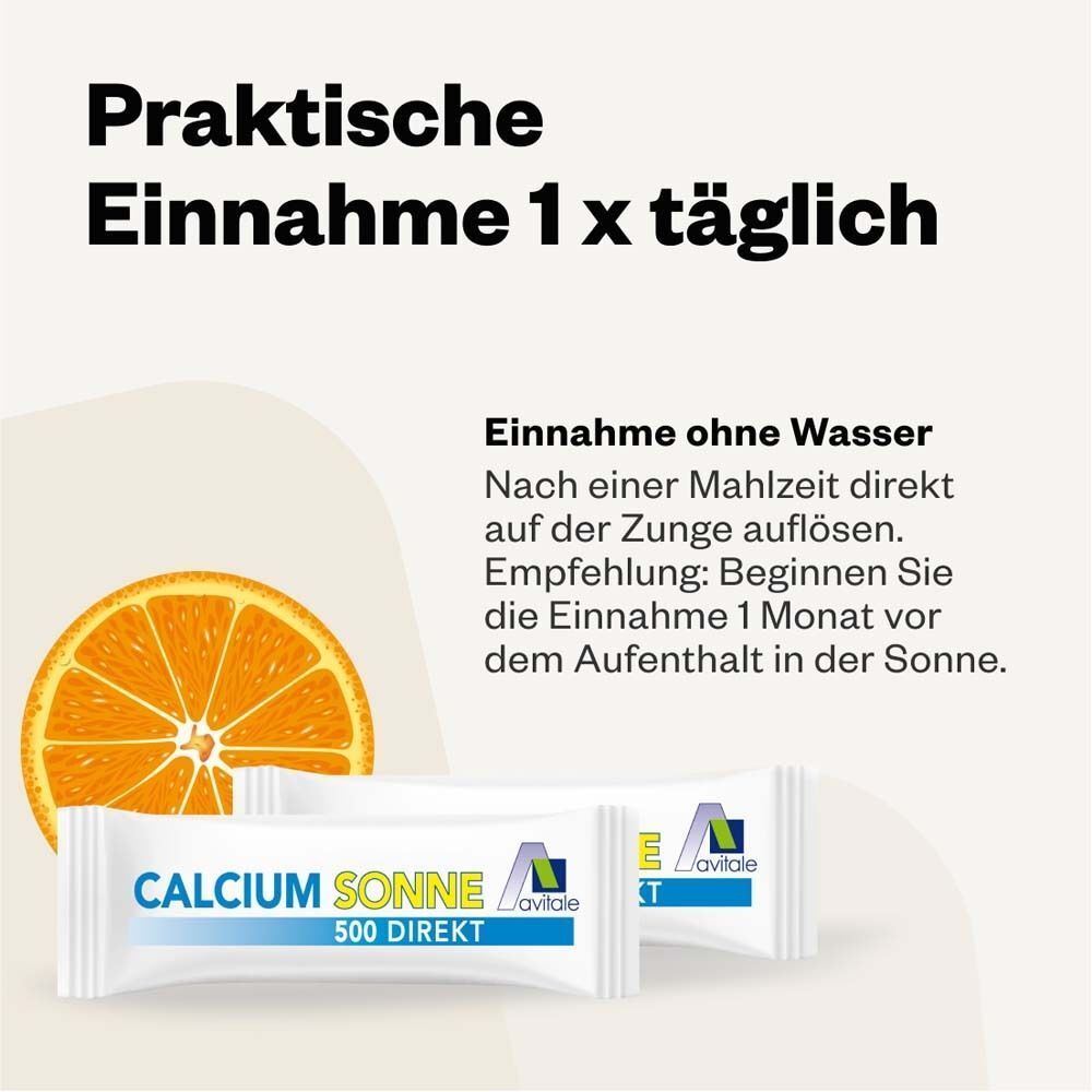 Zwei Sticks Avitale Calcium Sonne 500 Direkt, Einnahme ohne Wasser.