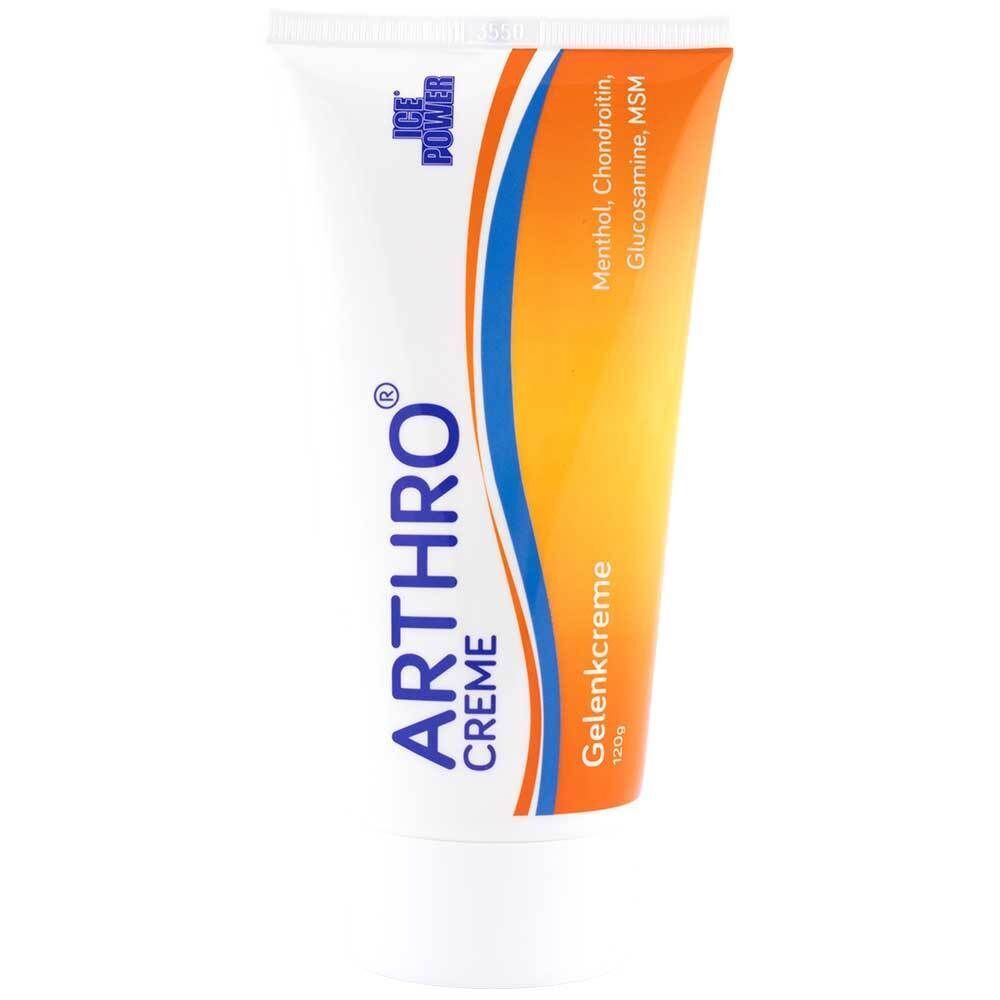 Tube von Ice Power Arthro Creme Gelenkcreme (120g) mit Menthol, Chondroitin, Glucosamin, MSM.