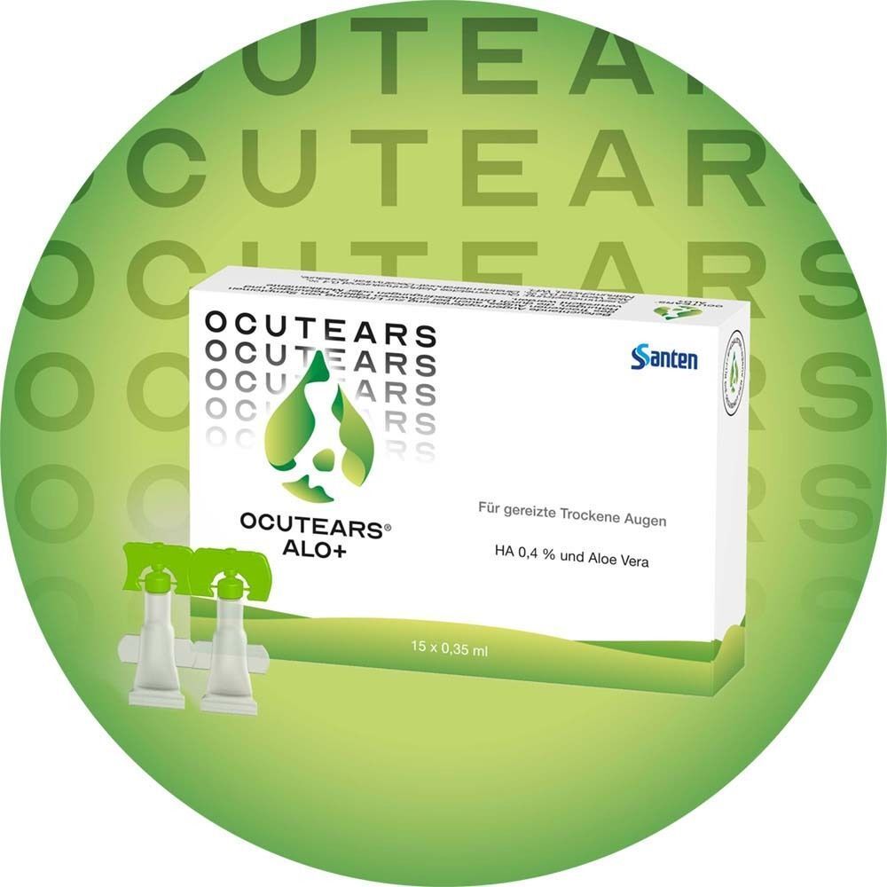 OCUTEARS® Alo+ Augentropfen Packung mit zwei einzelnen Tropfflaschen. 15 x 0,35 ml.