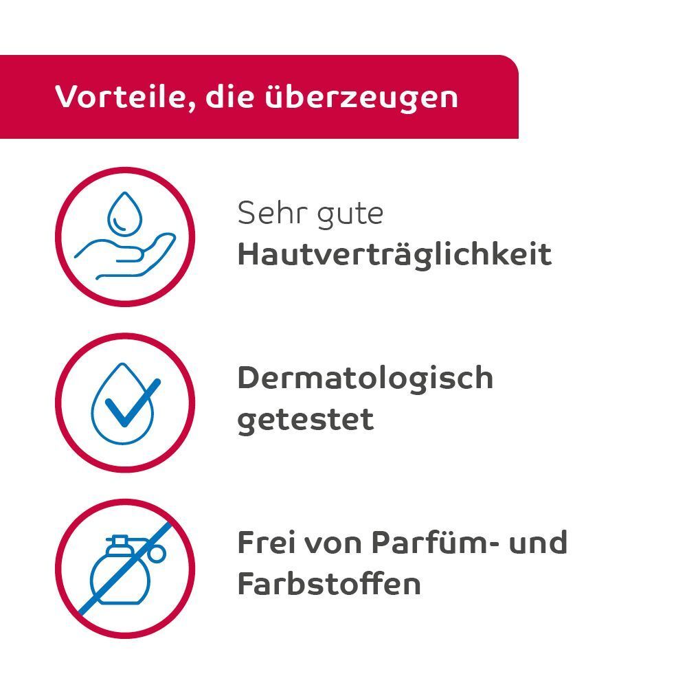 Vorteile octenisept® Protect & Repair Cream: Hautverträglich, dermatologisch getestet, frei von Duftstoffen.