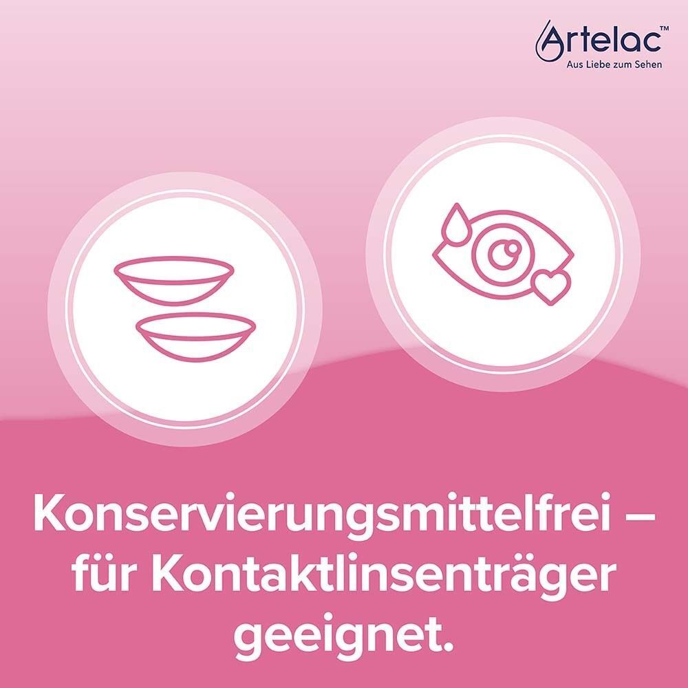 Symbole für Kontaktlinsen und ein Auge mit Herz.